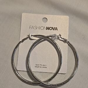 Fashion Nova Silver Braided Hoop Earrings